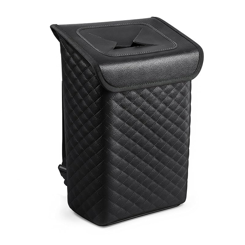 Lixeira para Carro Tsumbay com Tampa Magnética, Revestimento em Couro Sintético PU, Balde Interno Removível e Capacidade de 7,6 L