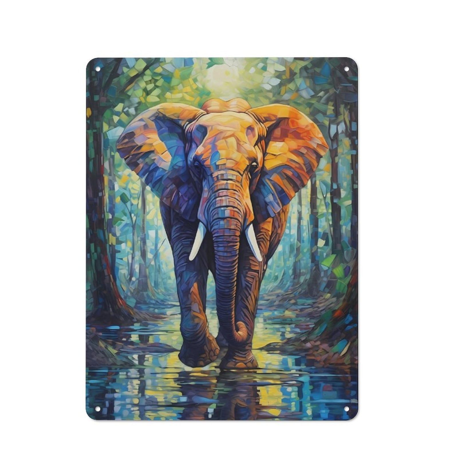 Junmoney Elephant Colorful Vintage Metal Sign 40X30cm For Guest Room Or Hallway, Suited To Guest Room Decorators