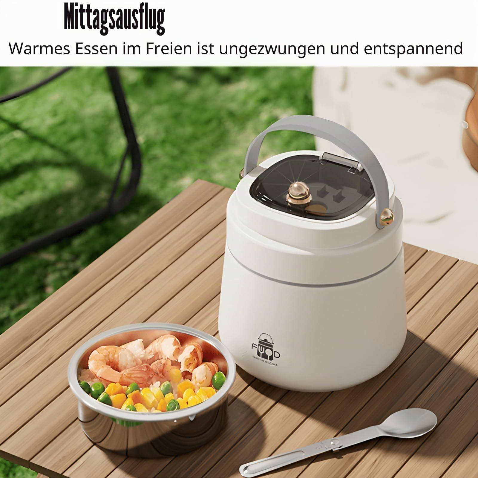 LANMOU Thermobehälter für Essen 1200ml Warmhaltebehälter Essen Edelstahl Thermo Lunchbox für Kinder, Erwachsene, Auslaufsicher, inkl Löffel und Isolierbeutel, 12 h heiß / 12 h kalt, Weiß