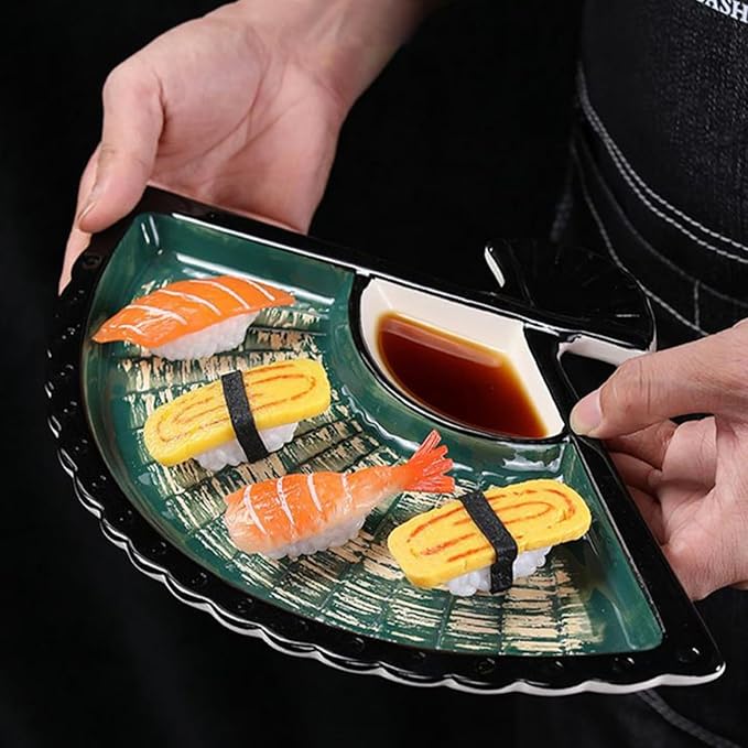 Plato de porcelana en forma de abanico, estilo japonés, apto para microondas y lavavajillas miniatura 6
