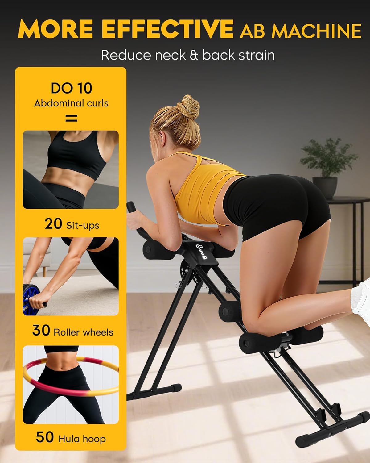 Ab Machine Abdominal Trainer Machine : Adjustable Ab Cruncher Foldable Core Strength Training Equipment Stomach Workout for Home Gym