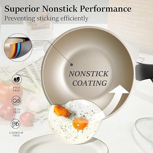 Miniatura 3 de HENSENMEN Juego de ollas y sartenes antiadherentes, 6 piezas de utensilios de cocina, apto para lavavajillas, juego de ollas y sartenes con sartén y