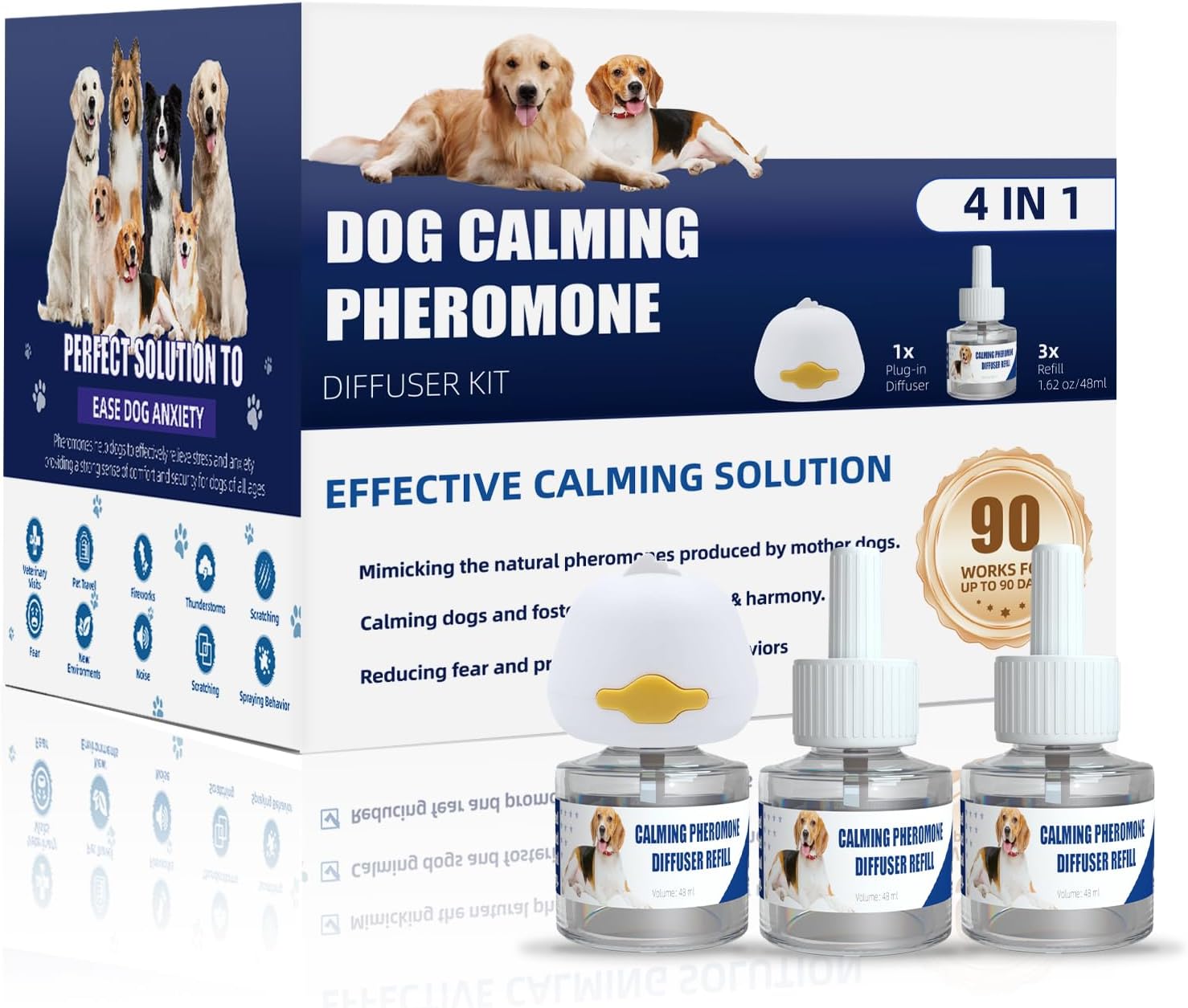 Calming Diffuser Set for Dogs: 1 Device & 3 Refills, Reduces Anxiety