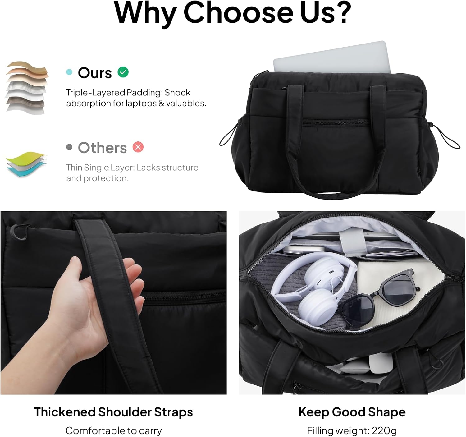 TOPEAST Weekender Bag for Women, Lightweight Puffer Travel Duffle Carry On Bag with Wet Pocket & 40oz Tumbler Pocket, Airline Approved Personal Item Overnight Bag