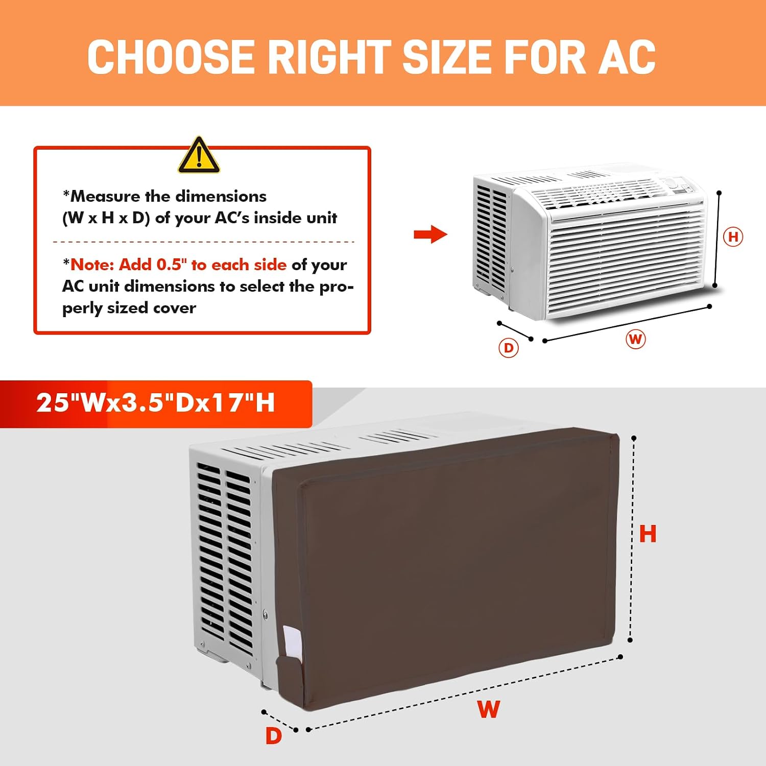 Window Air Conditioner Covers for Inside 25"W x 17"H x 3.5"D, Brown image 2