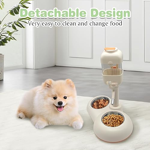 Miniatura 4 de Fhiny Botella alimentadora de agua para perros con soporte, dispensador automático ajustable de alimentos para perrera a prueba de fugas, sin goteo