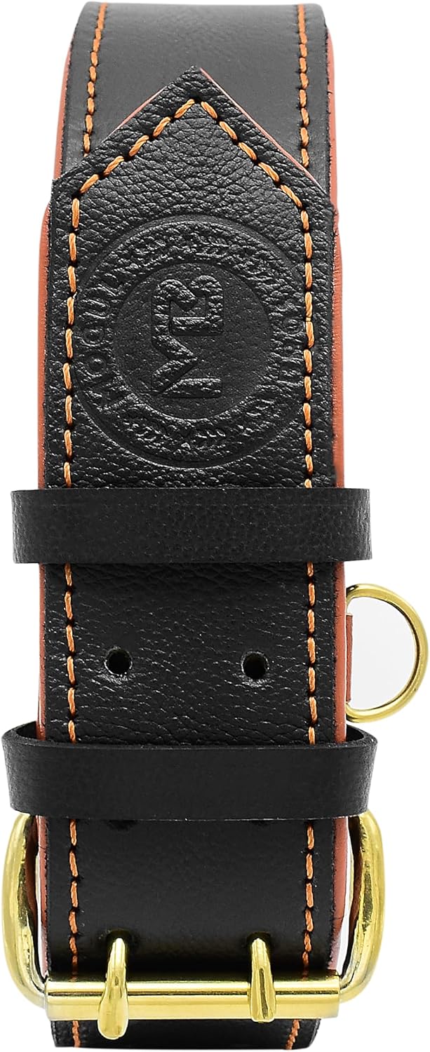 Genuine Leather Dog Collar, Full Grain, Heavy Duty Wide Dog Collar for Small, Medium, Large and Extra Large Breeds,(Black, XXL (Fit Neck Size 1.96" Wide for 24"-29"))