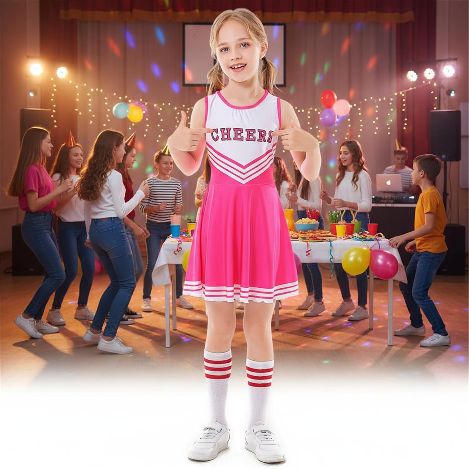 Girls Cheerleader Uniform Set Halloween Cheerleading Dress Outfits with Pom Poms Socks for Birthday Party Sports - Image 6