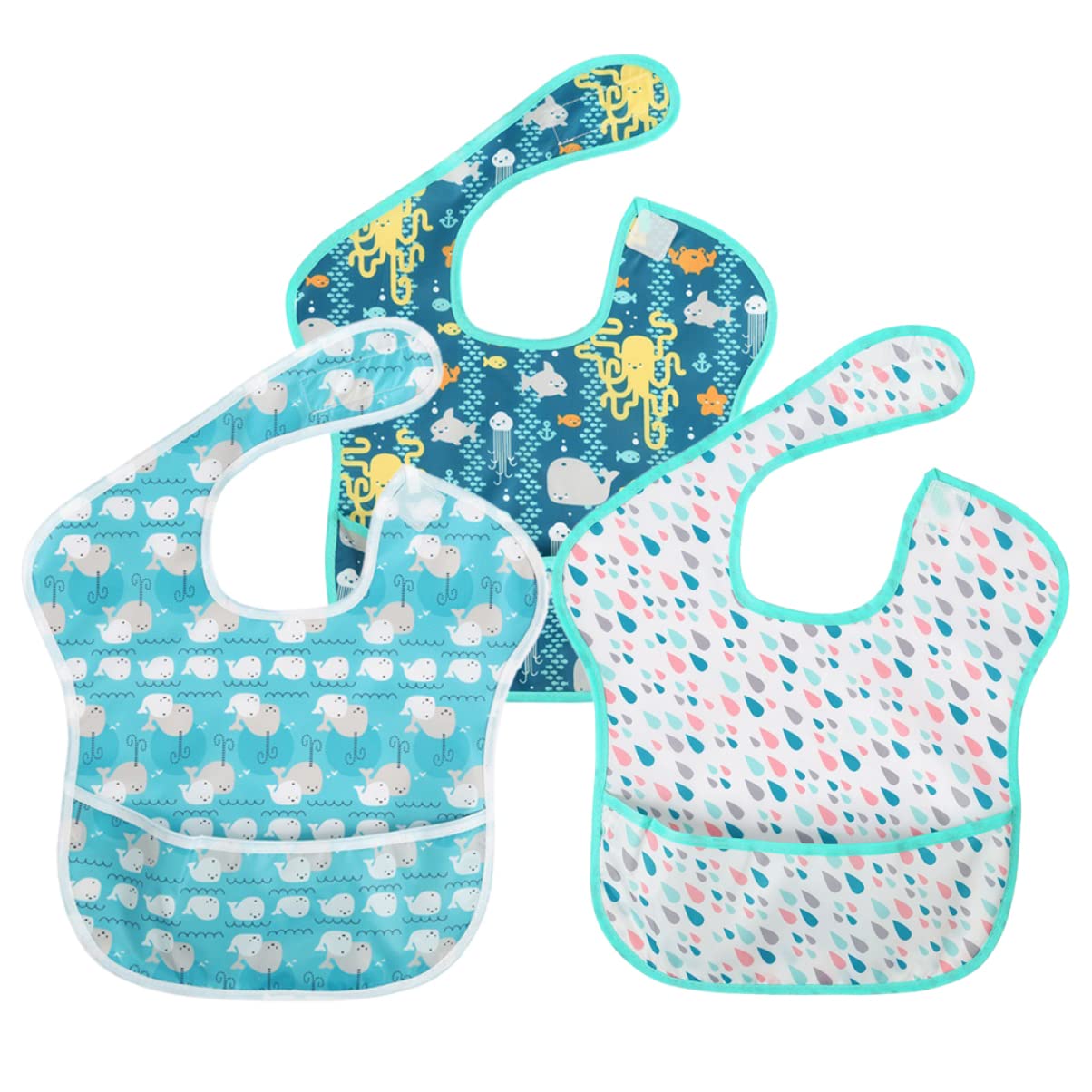 TOYANDONA 9pièces Bavoir Garçon Fille Imperméable Avec Motifs De Dessins Animés Poulpe Petite Petite Baleine Ajustable Et Pratique Pour Garçons Et Filles