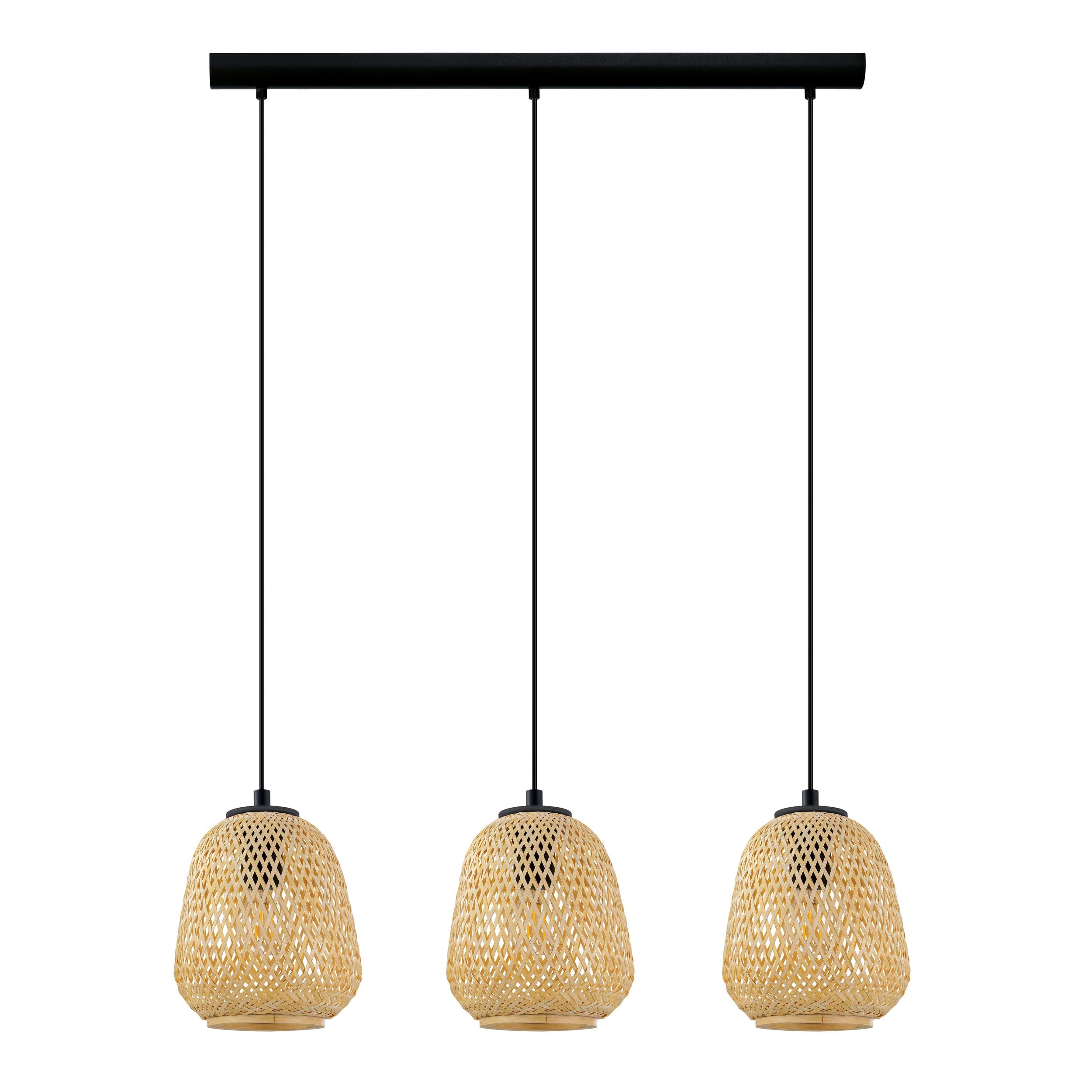 EGLO Pendelleuchte Dembleby, 3 flammige Hängelampe Vintage, Natur, Hygge | Hängeleuchte Holz Korb geflochten, Esstischlampe, Wohnzimmerlampe hängend in hell braun, Stahl, E27 Fassung