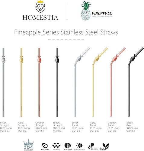 Miniatura 2 de Homestia - Pajitas de metal rosa de 10.5 pulgadas, pajitas reutilizables de acero inoxidable con funda, pajitas largas para beber cócteles, batidos,