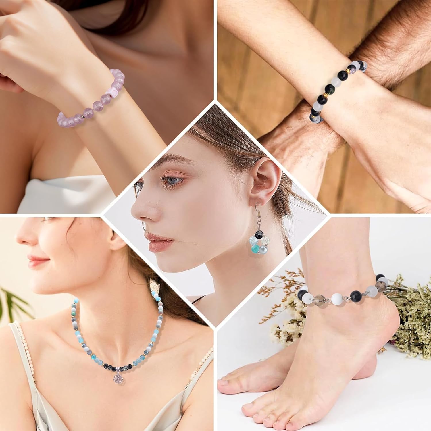 Rired 27 600pcs 8mm Round Glass Beads for Jewelry Making, 24 Colors Crystal Glass Beads Kit Including Crackle/Stone/Pearl Beads for Bracelet Necklace DIY Supplies Adults Christmas Decoration - Image 6