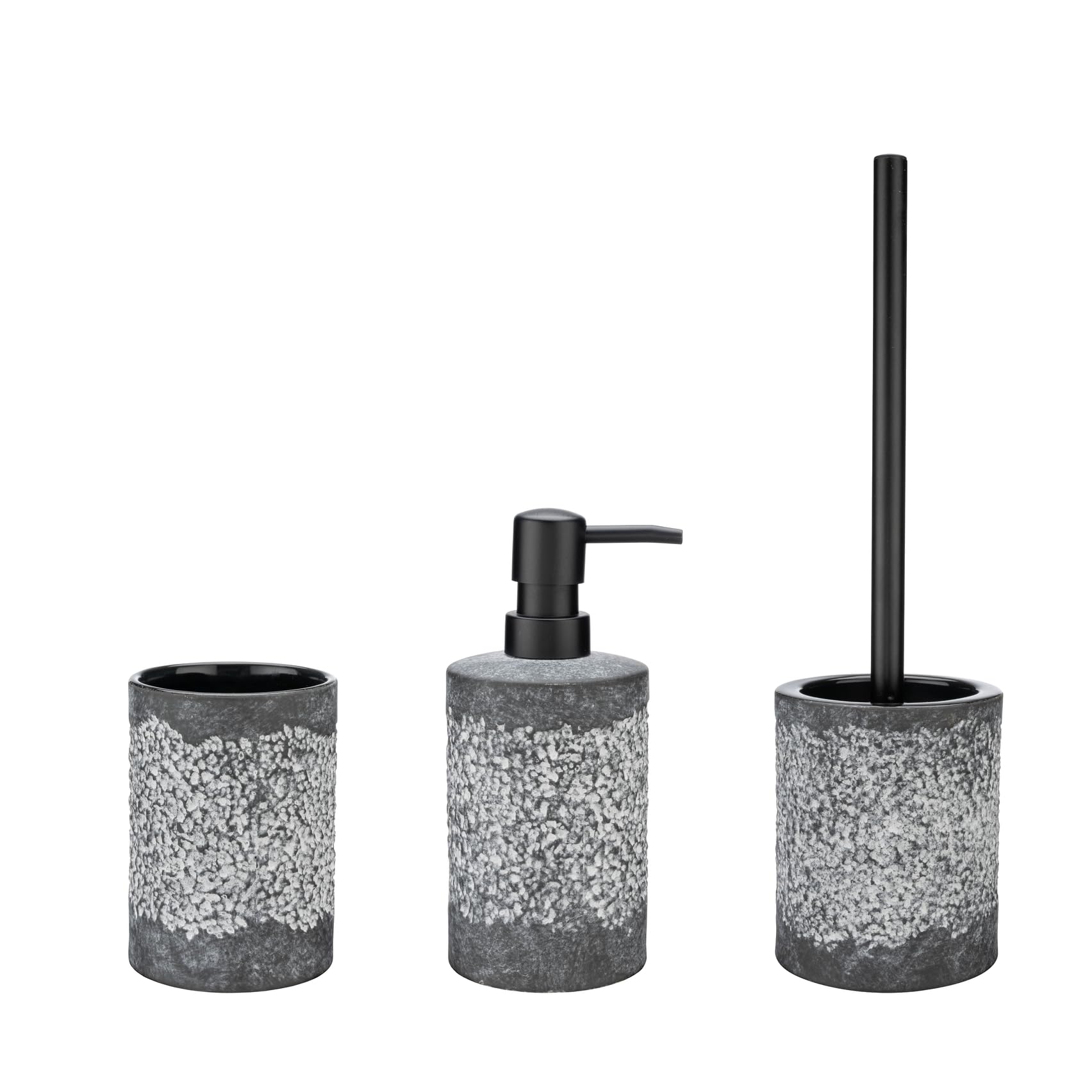 WENKO Bad-Accessoire Set Anfo Grau, 3-teilig – Bad Rundum-Set aus Keramik/Edelstahl