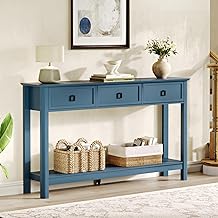 Treocho 53.1" Console Table with 3 Drawers, Modern Entryway Table, 2-Tier Narrow Long Sofa Table Behind Couch Table for Living Room, Hallway, Blue