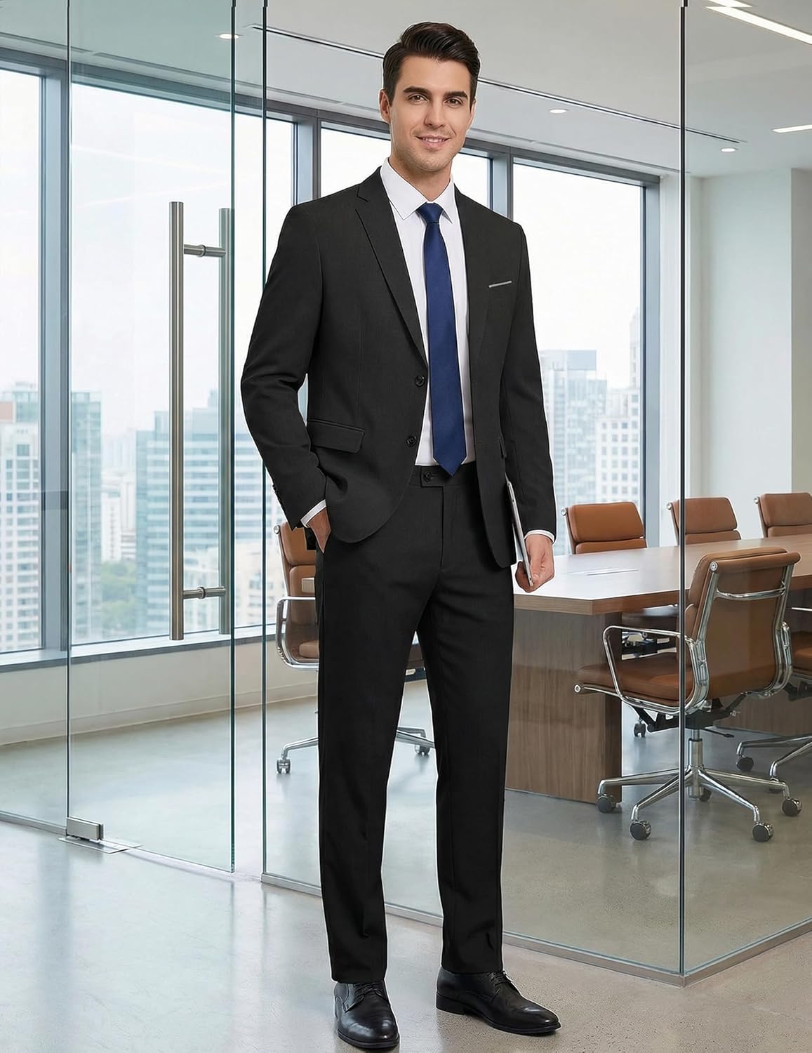 COOFANDY Men's Suits 2 Piece Classic Fit Casual Suits Sets 2 Button Blazer Jacket And Dress Pants For Wedding Business Prom