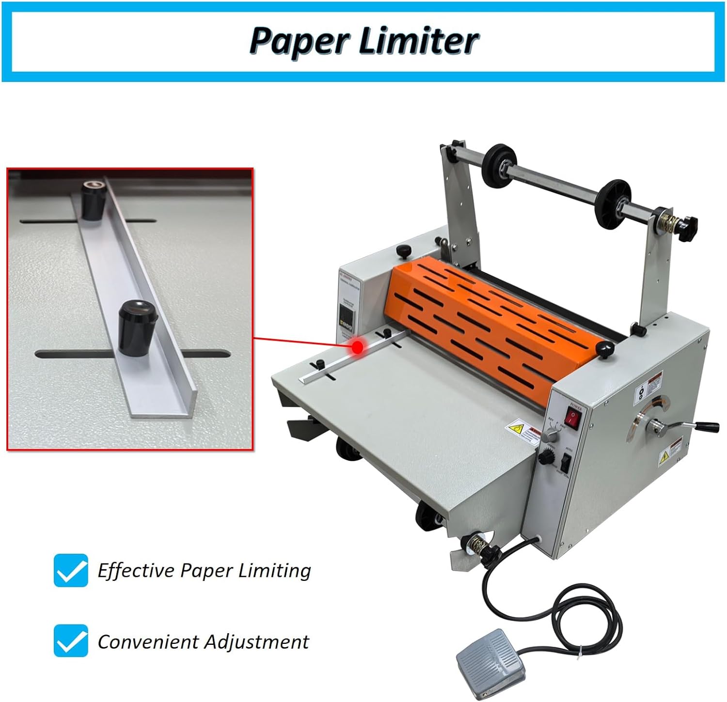 110V Steel Roller Thermal Roll Laminator – Professional 420mm/16.5" Wide, 5m/min Speed for Office School Document Lamination, Adjustable 70–130°C