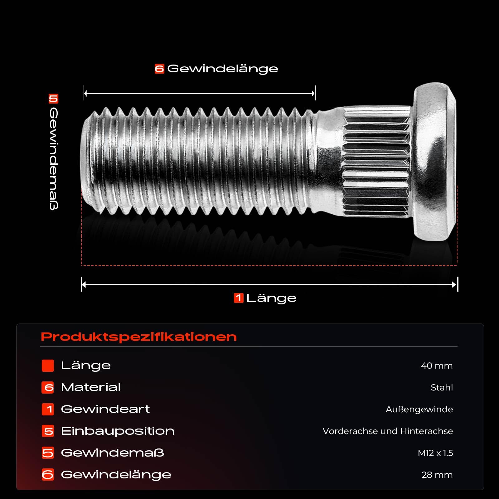 Frankberg 20x Radbolzen Radschraube Vorne Hinten Kompatibel mit A,u,r,i,s A,v,e,n,s,i,s Camry Carina Celica Corolla Crown Dyna Hilux Land Cruiser Yaris 1980-2019 Replace# 9094202049
