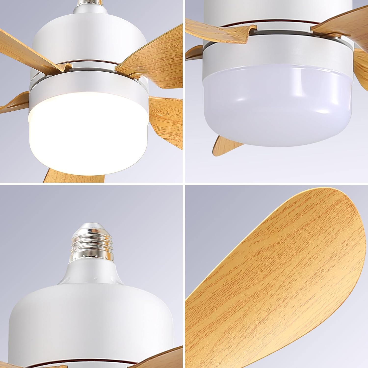 16 Inch Socket Ceiling Fans with Dimmable LED Light 2 in 1 Screw Small Ceiling Fan, Easy Installation, 2 Speeds