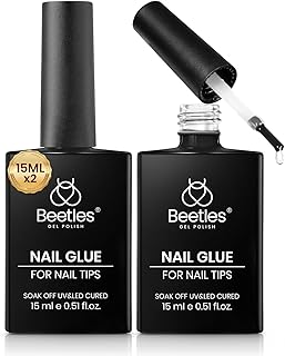 Beetles 2Pcs 15ml Gel Nail Glue for Acrylic Nail Tips, UV Nail Glue for Clear Press-On Nails, Clear Self-Leveling Nail Extension Gel, Low-Odor Formula, Long-Lasting Wear for DIY & Salon Use