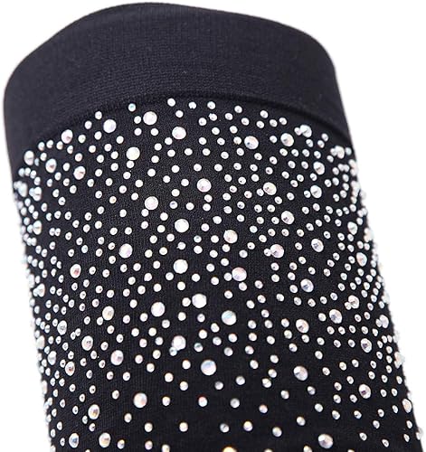 Miniatura 8 de Calcetines de malla elástica fina para mujer con brillantes glamour, botas de tacón alto con diamantes de imitación