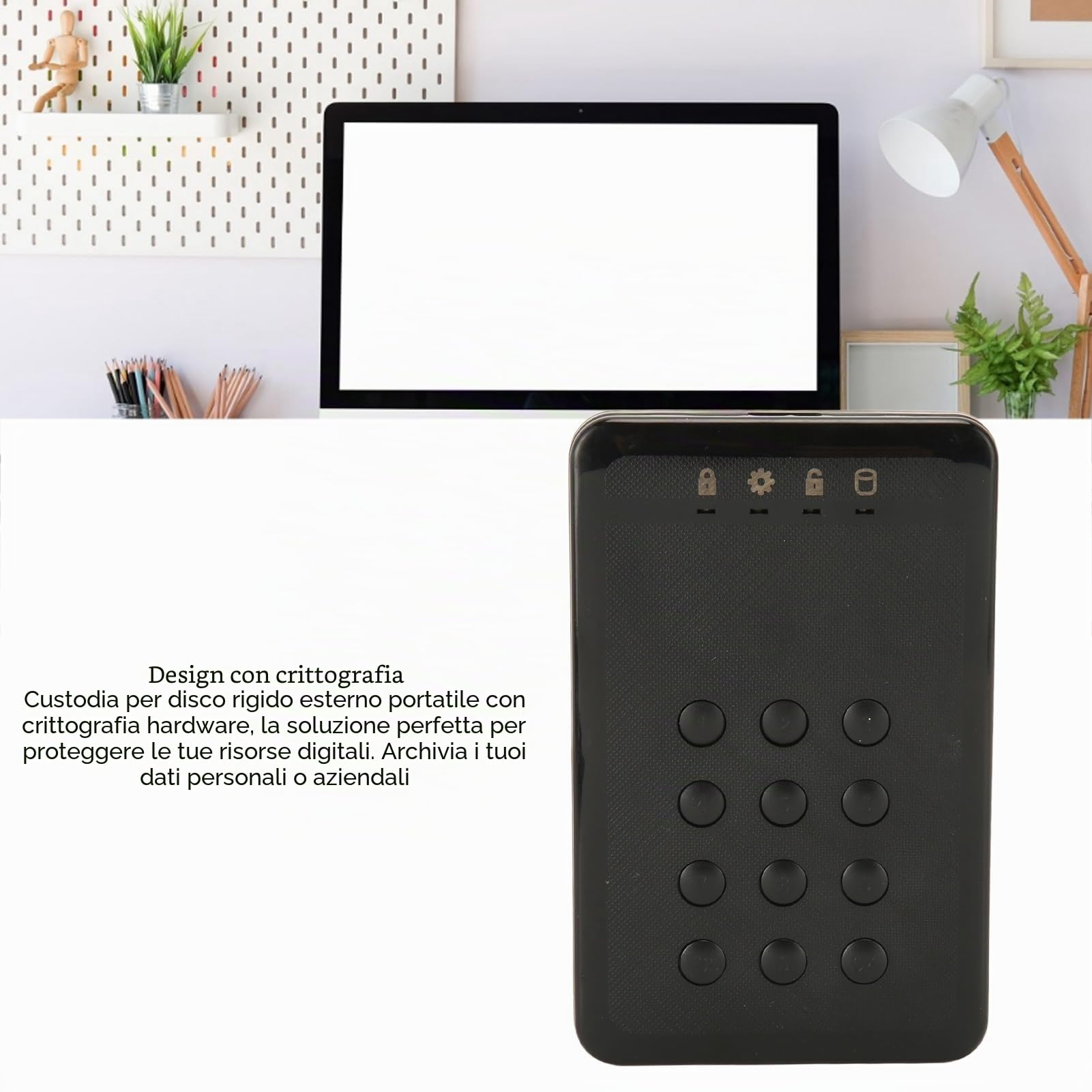 Ausla Disco Rigido Esterno Portatile con Crittografia Hardware con USB 3.0, Autenticazione PIN, Crittografia in Tempo Reale, velocità di 5 Gbps per, OS X, e