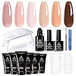 beetles Poly Nail Extension Gel Kit 6 Colors Poly Gel Nail Kit Nude Pink Brown Poly Nail Gel Kit with Mini Nail Lamp Builder Nail Gel Manicure Starter Set DIY Home