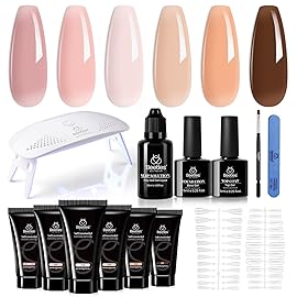 beetles Poly Nail Extension Gel Kit 6 Colors Poly Gel Nail Kit Nude Pink Brown Poly Nail Gel Kit with Mini Nail Lamp Builder Nail Gel Manicure Starter Set DIY Home