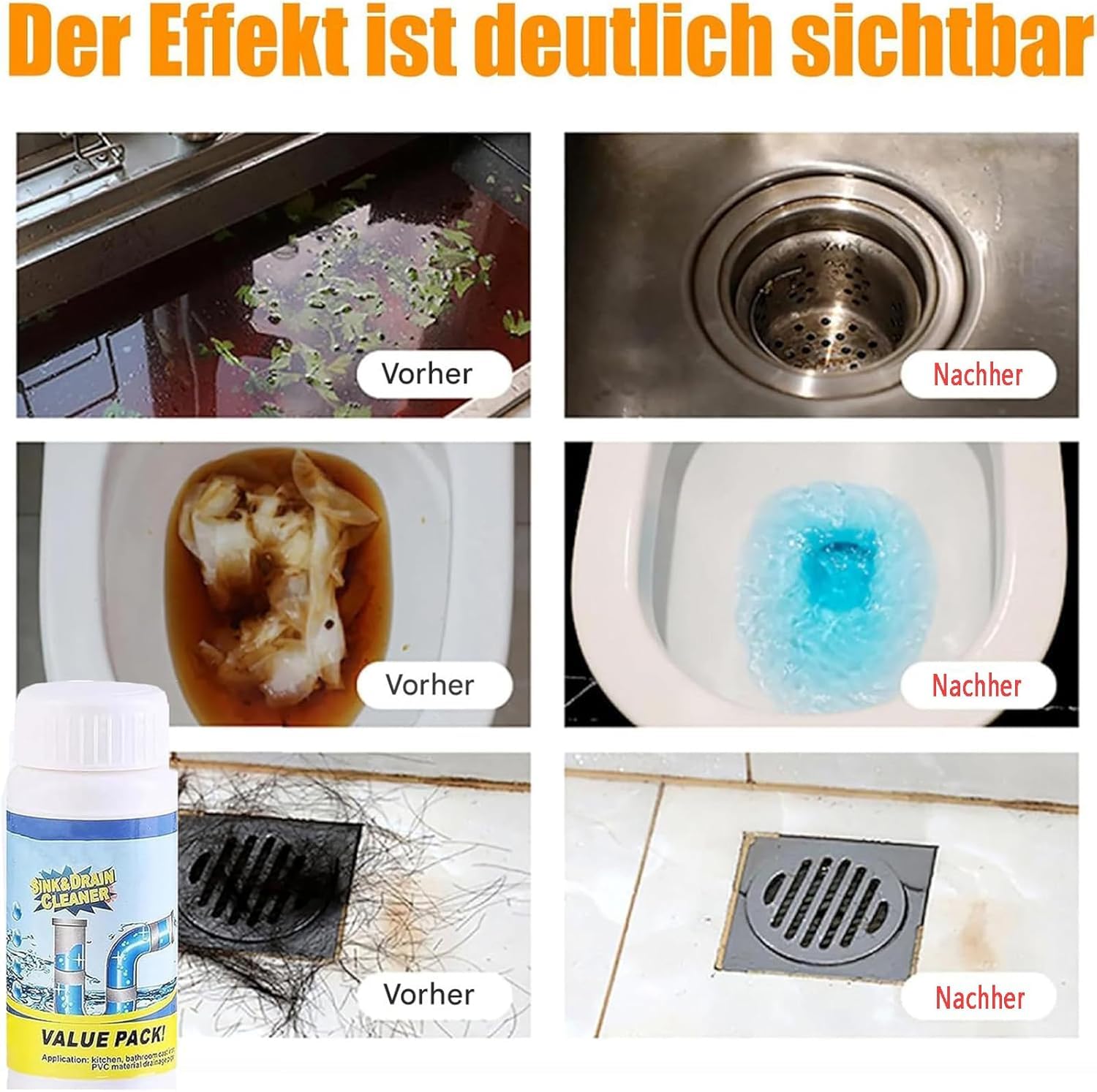 Detergente per scarichi a spirale, Wild Sink Drain Cleaner, pulitore per scarico extra forte, in schiuma, per cucina, bagno, toilette e balcone (2 pezzi (220 g))