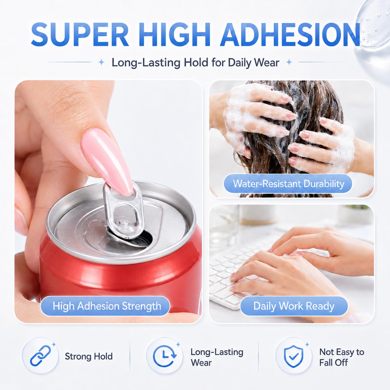 8 in 1 Nail Glue Gel for Acrylic Nails Clear Press on, 15ML HEMA TPO Free