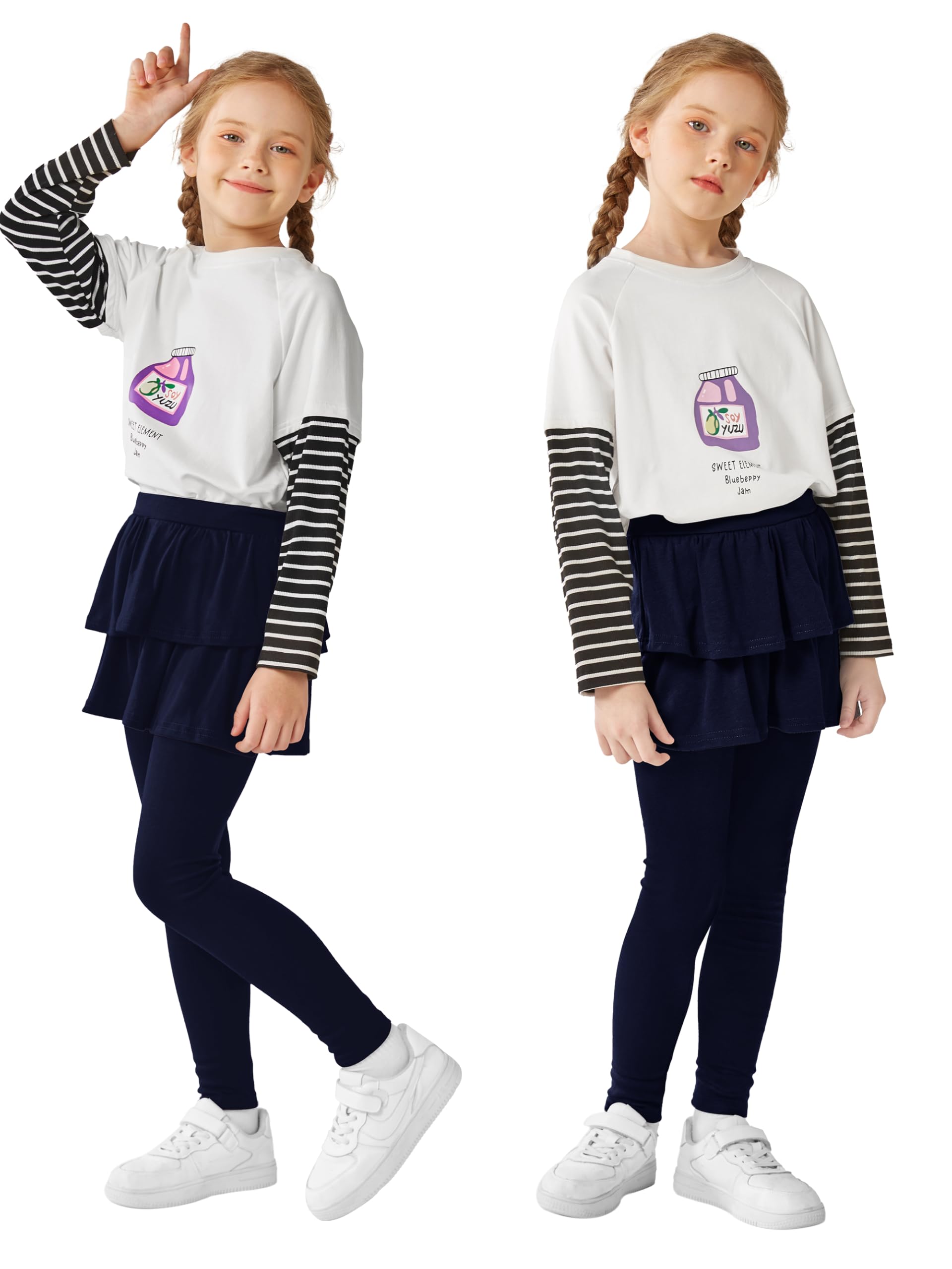 Resinta 3er-Pack Mädchen-Leggings mit Rock aus Baumwolle, Rüschenrock-Hosen, warme Tutu-Leggings für Mädchen