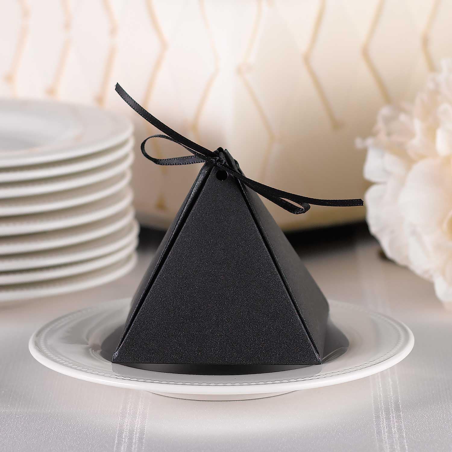 Hortense B. Hewitt 25-Count Pyramid Favor Boxes, 3-Inch, Black Shimmer
