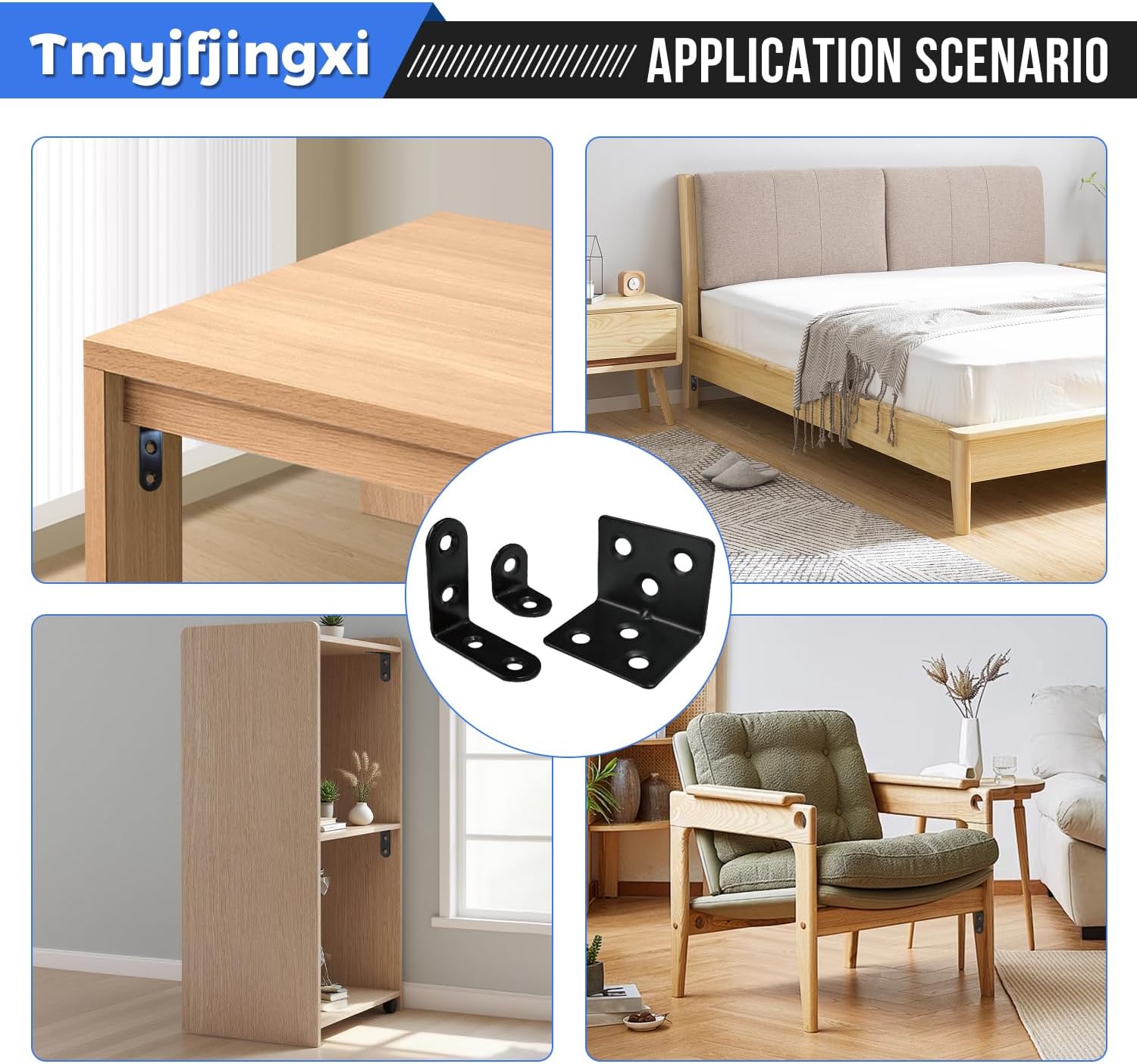 3Sizes Black L Brackets for Shelves L Shelf Bracket Metal Corner Braces for Wood Furniture with 72Pcs Screws (1.5x1.2x1.2inch 1.57x1.57x0.63inch 0.79x0.79x0.63inch) 92Pcs YY026-B