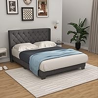 Vista 11 de Giantex Base de cama individual para niños, cama tapizada de tela moderna con cabecera capitoné con botones en la parte trasera de alas, base