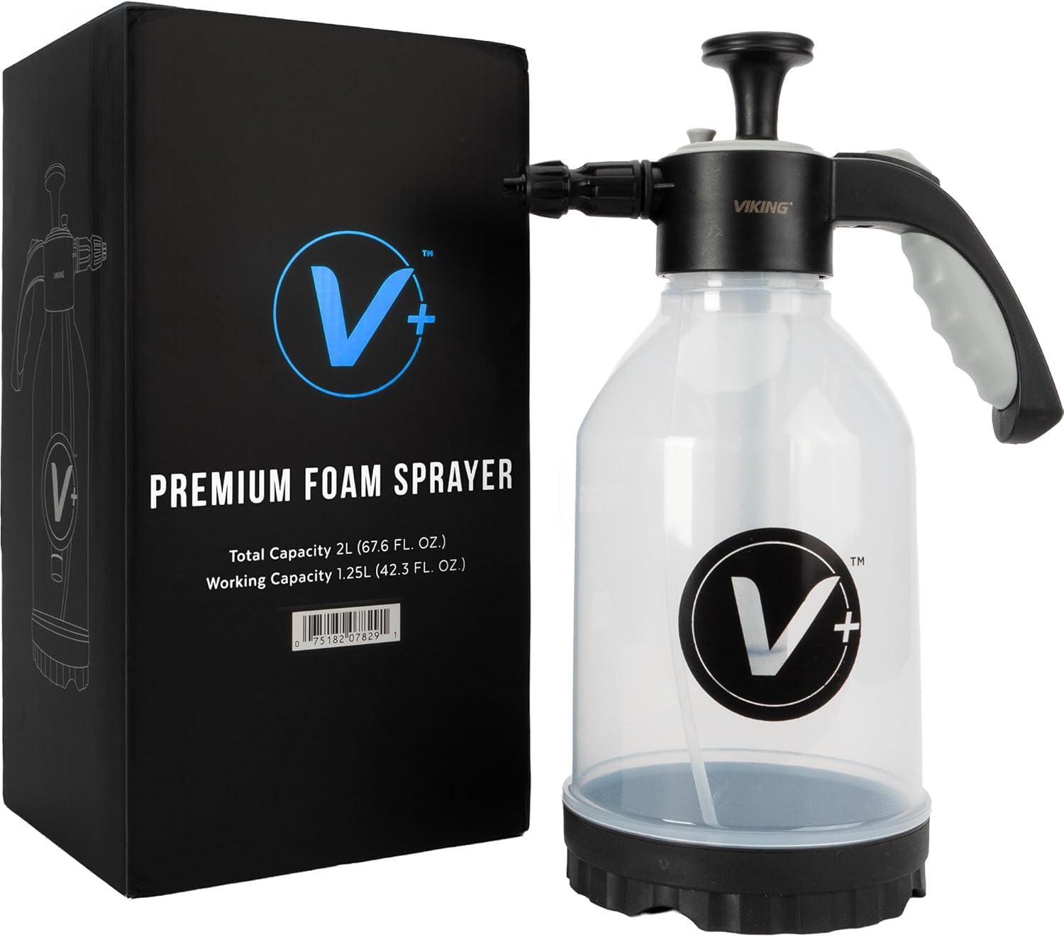VIKING V+ Premium Foam Pump Sprayer for Car Cleaning Kit and Car Detailing Kit, Foaming Spray Bottle with Trigger Lock, Adjustable Nozzle; Clear Canister with Level Indicators; 1.25L Working Capacity