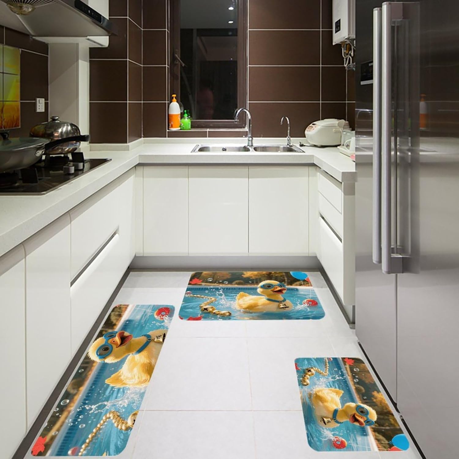Bat Pool Flutter Kitchen Mats for Floor 3 Pcs Kitchen Rugs