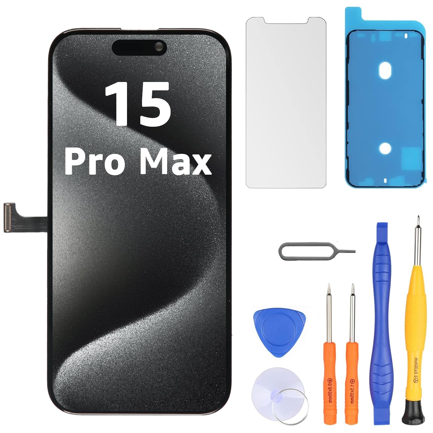 LL TRADER Schermo per iPhone 15 Pro Max LCD 6,7'' e Kit di Riparazione A | Display FHD con 3D Touch e Digitalizzatore, Dotato di Nastro Adesivo Impermeabile e Pellicola Protettiva