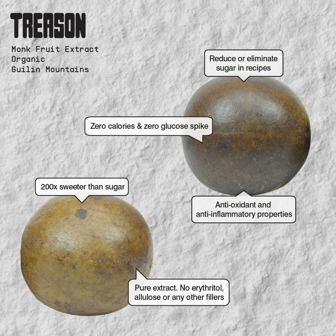 Treason, 100% Monk Fruit Extract Sweetener, Without Erythritol or Allulose, Keto Friendly, Non-GMO, Zero Sugar, 400 Servings, 20g