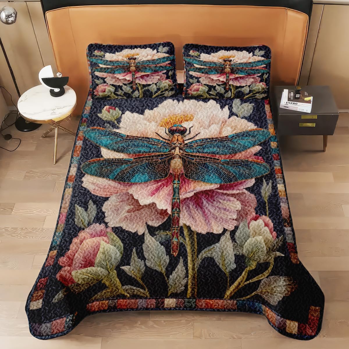 Personalized Dragonfly Patchwork Pattern Quilt Set, Animal Style, Dragonfly Quilt Set Bedspread, Custom Name Nature Quilt Bedset, Cotton Bedding for Bedroom Girl Room (D02)
