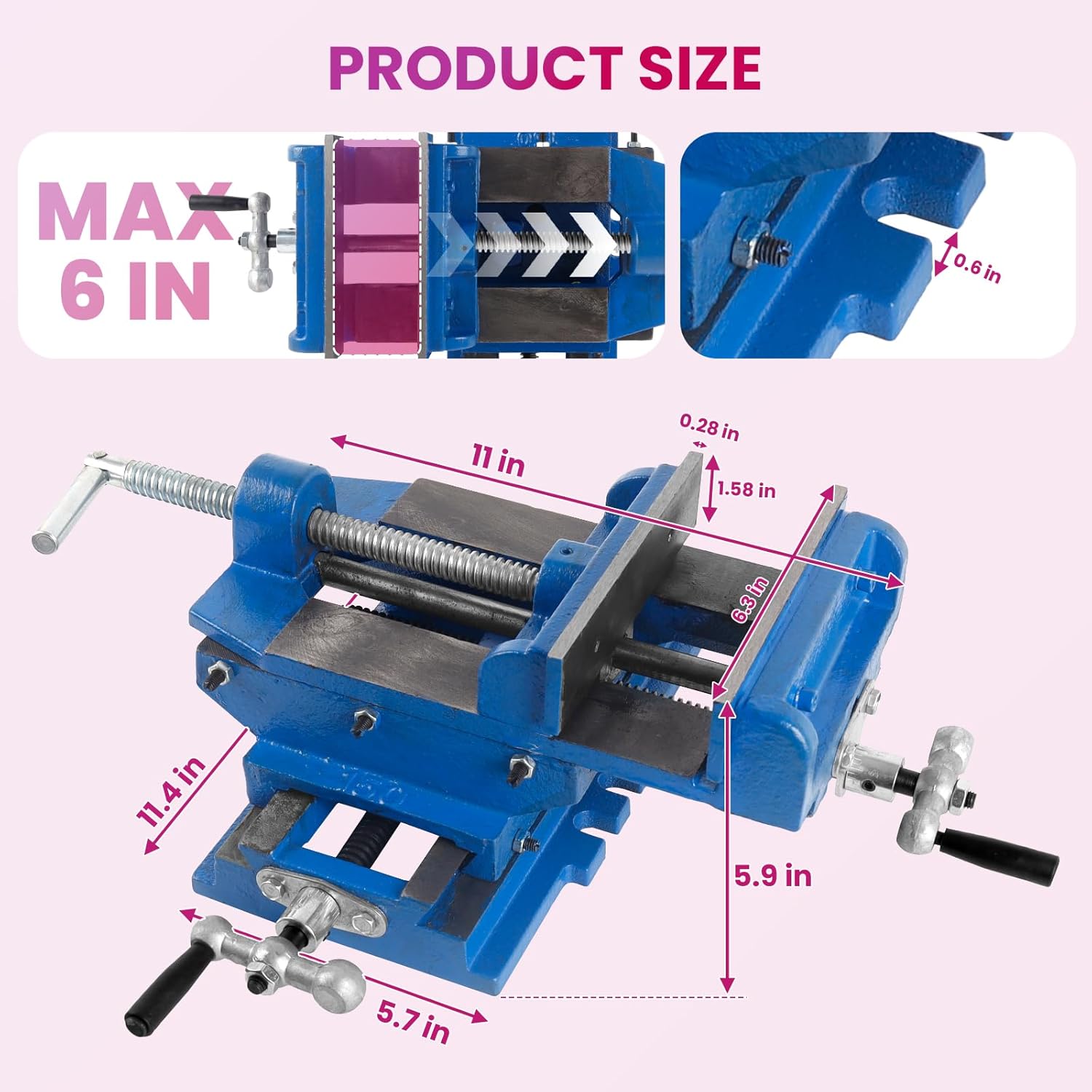 Cast Iron Cross Slide Vise 6 Inch, 2 Way X-Y Axis Bench Vise, Heavy Duty Workbench Vise Clamp for Milling Machine & Workbench, Blue