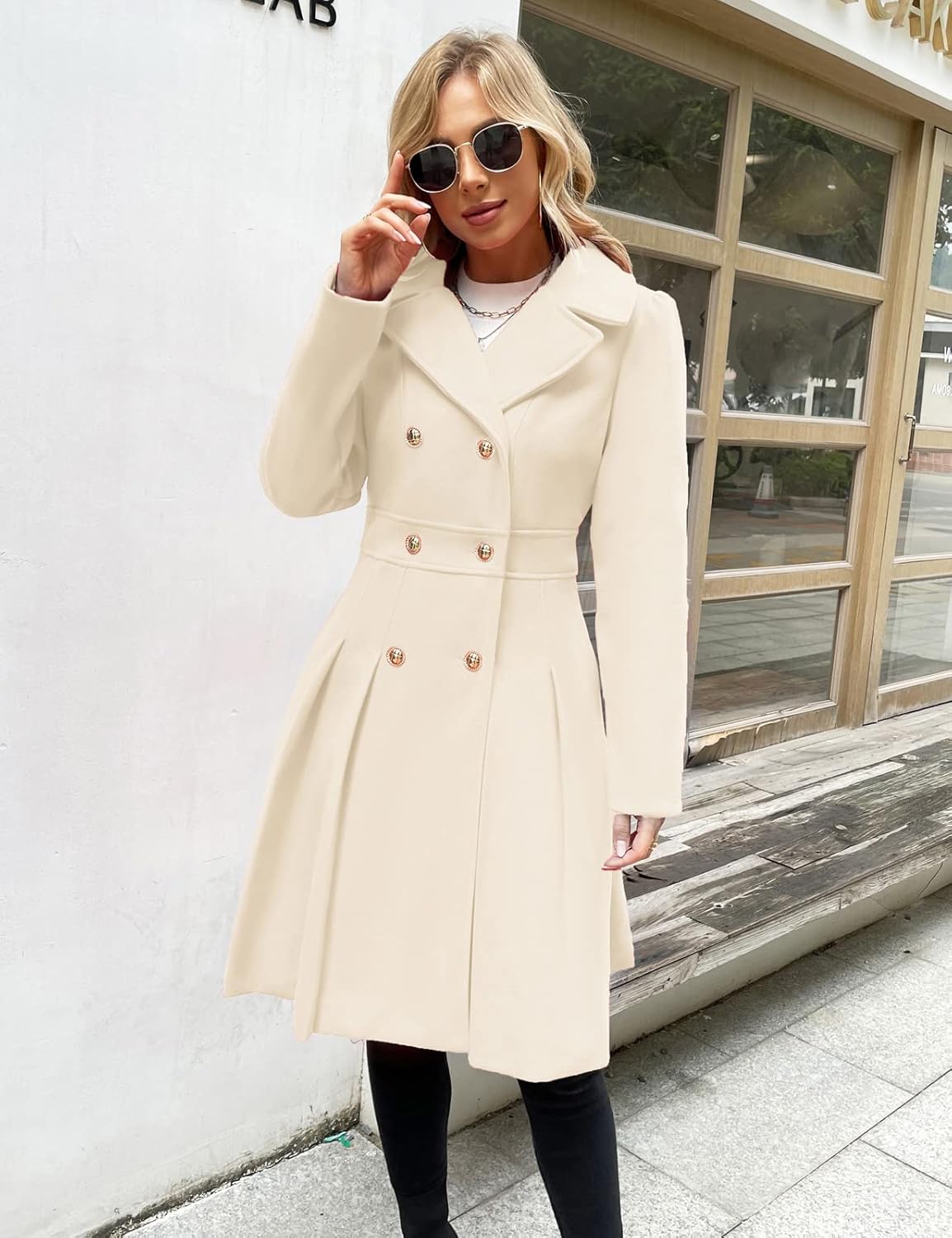 GRACE KARIN 2024 Women's Fashion Trench Coat Notch Lapel Double Breasted Thick A Line Pea Coats Jacket with Pockets(S-2XL) - Image 2