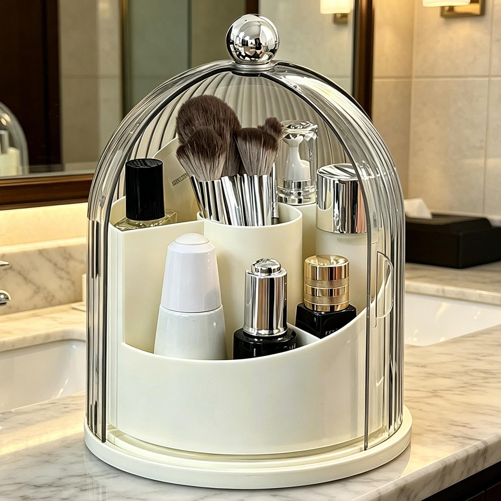 Portapennelli Da Trucco Con Coperchio Trasparente Ruotante A 360° | Organizer Cosmetico Con Coperchio Per Il Piano Bagno, Tavolo da Toeletta, Scrivania Ufficio, Prodotto Cosmetico E