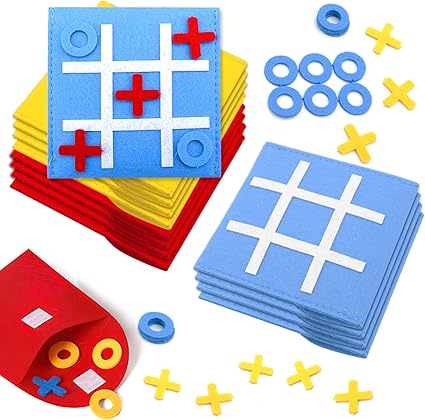 12 pezzi Tic Tac Toe Gioco da tavolo per bambini – Mini gioco da tavolo in feltro – Giocattoli per bambini e famiglie – Tic Tac Town – Giocattoli per imparare i compleanni