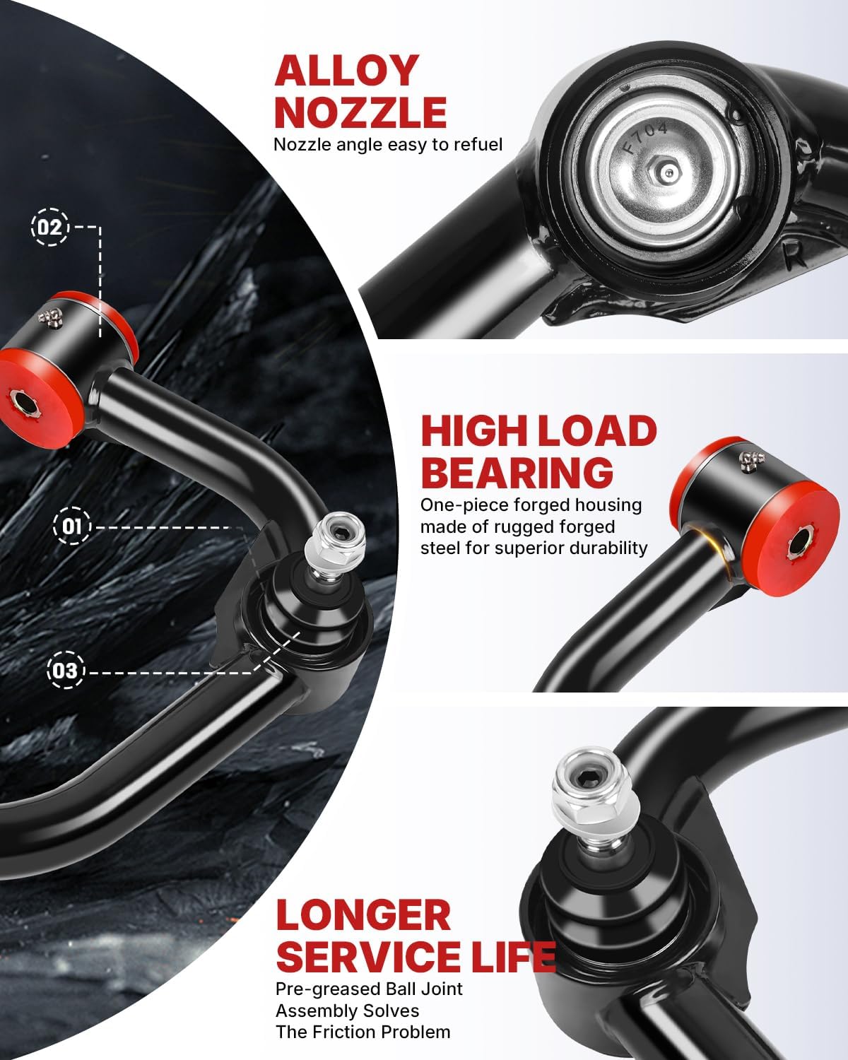 Richeer 2-4" Front Upper Control Arms For 2004-2020 F150 with Ball Joint, 2PCS Adaption 2-4" Lift Suspension Kit Adjustable Control Arm, Upgrade PU Bushing Suspension Arms