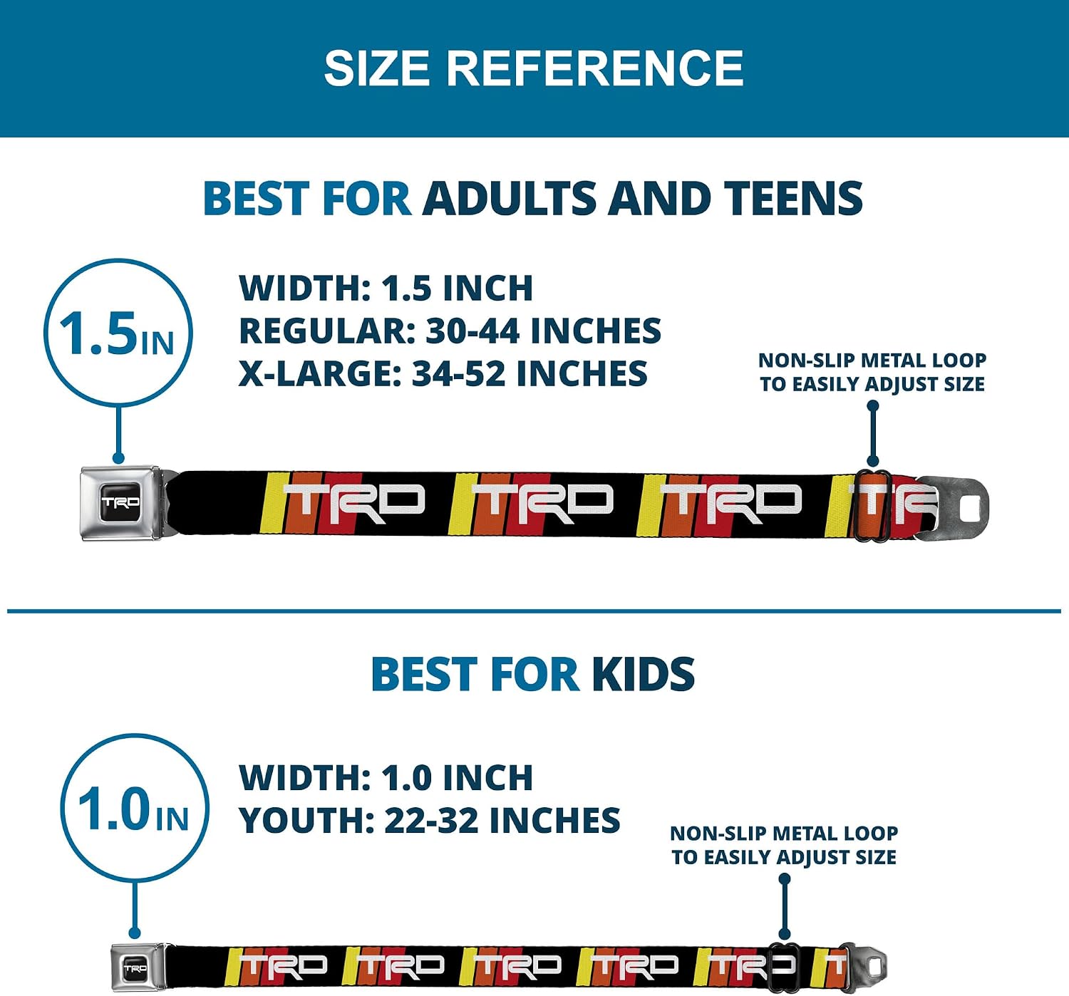 Toyota Belt, Seatbelt Buckle Belt, Toyota Racing Development TRD Rally Stripe Black Multi Color, Adjustable
