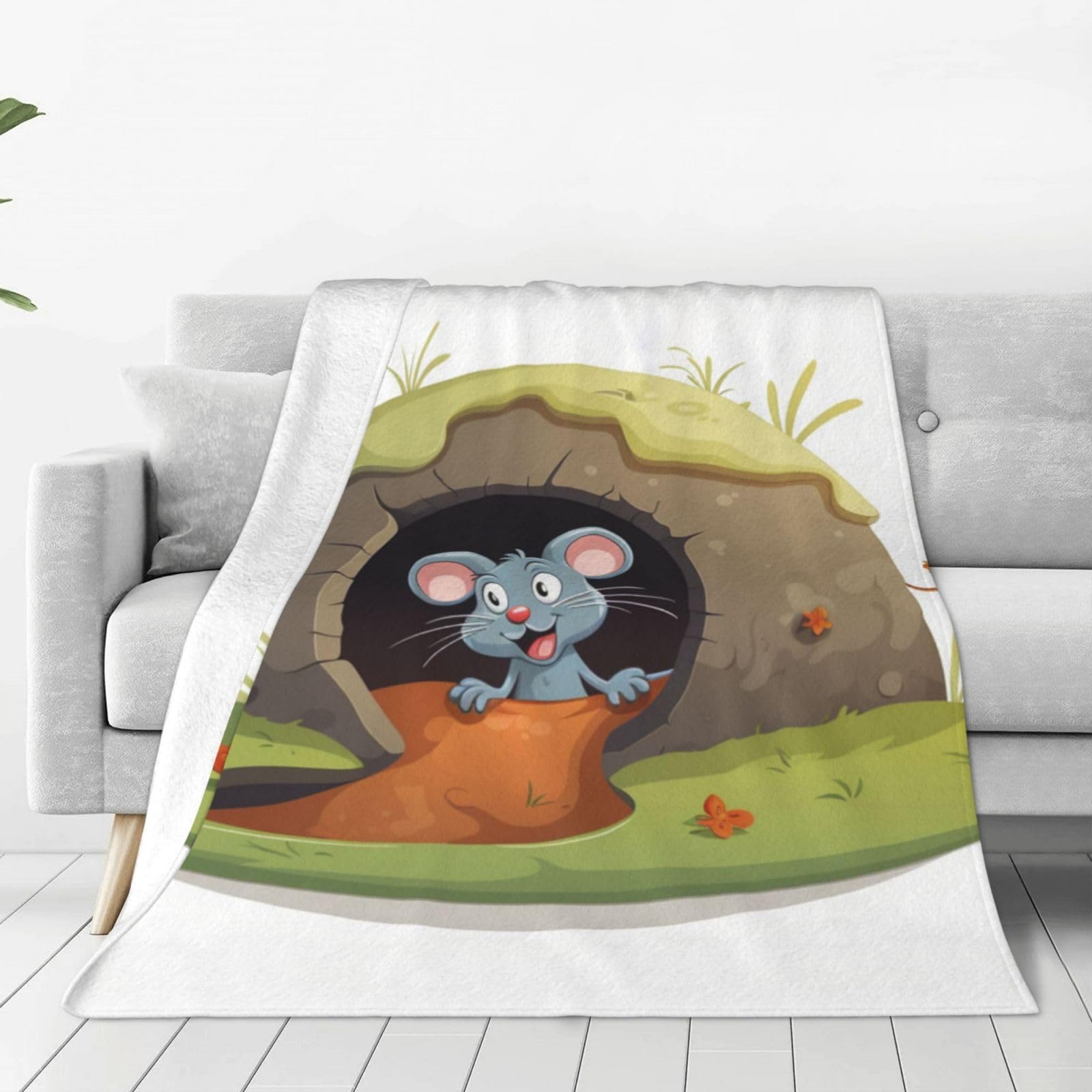 Couverture en flanelle imprimé souris plaid doux lit 152x127 cm