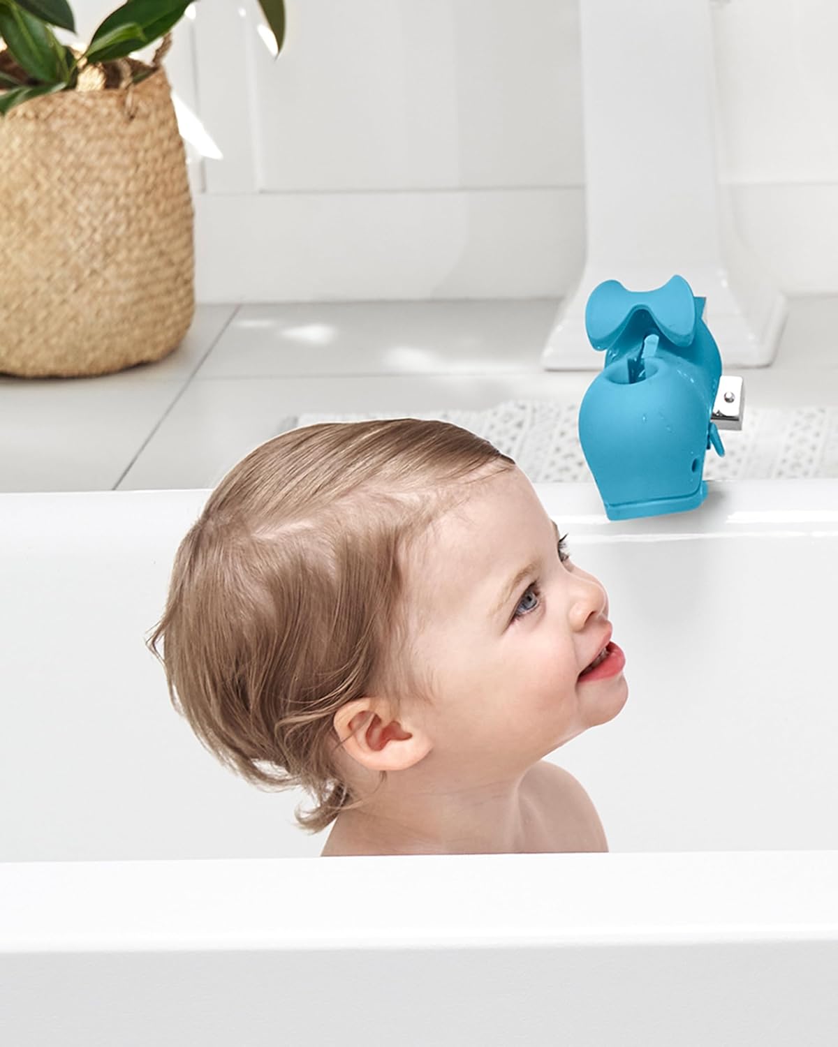 Skip Hop Baby Bath Rinse Cup, Moby Tear-Free Waterfall Rinser, Grey & Baby Bath Spout Cover, Universal Fit, Moby, Blue