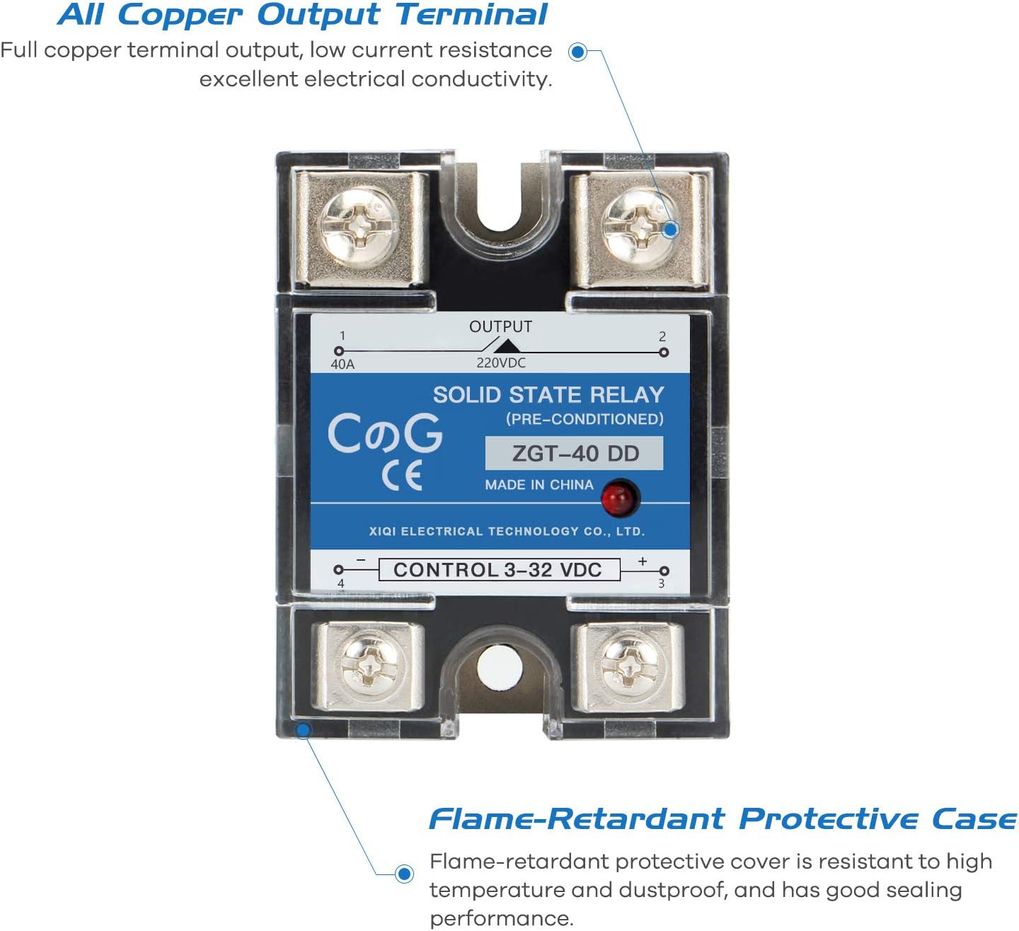 CG Solid State Relay SSR-40DD DC to DC Input 3-32VDC To Output 5-240VDC 40A Single Phase Plastic Cover…
