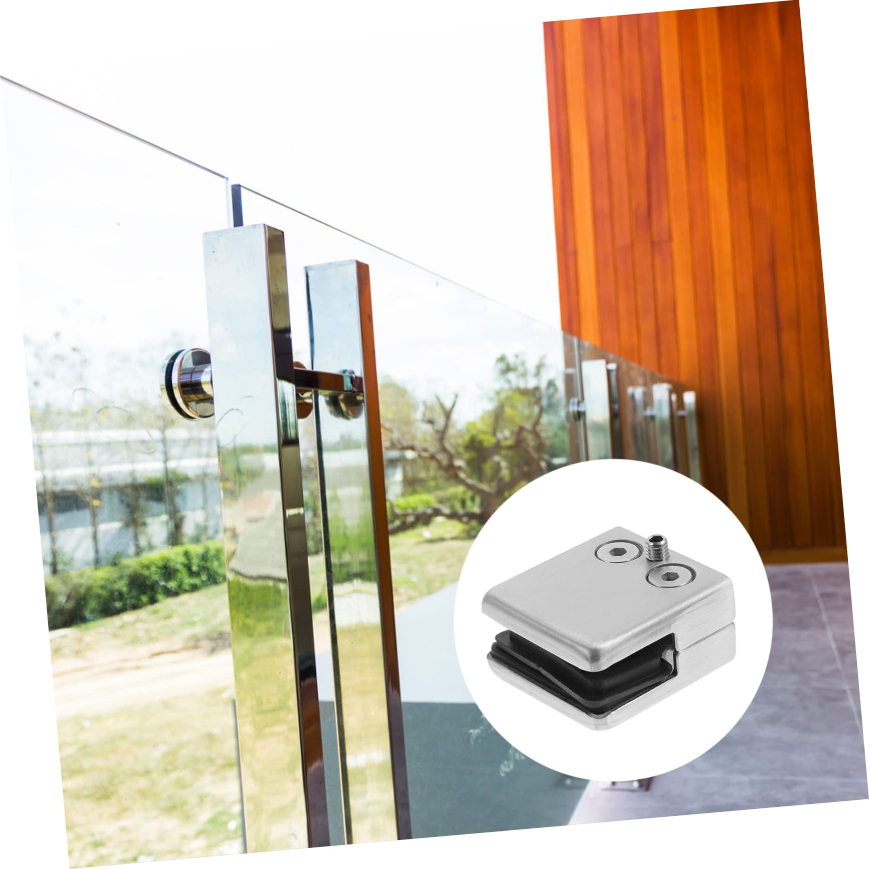 Generic 4pcs Railing Glass Clamp Handrail Brackets Adjustable Shelf Wall Mounted Shelves Stainless Steel Shelf Wall Mounted Rectangular Glass Shelf Holder Frameless Shelf Clip Rubber