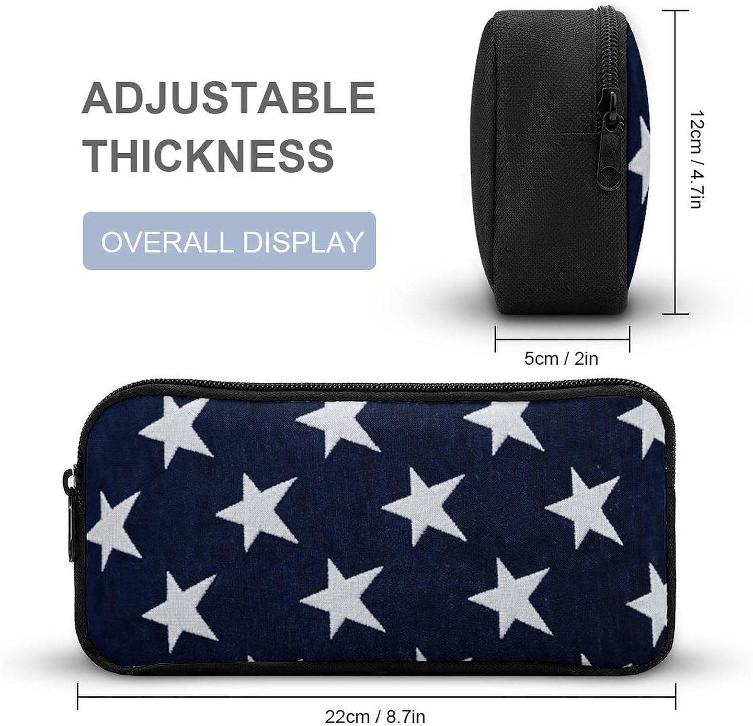 Navy Blue And White Star Pencil Case Large Capacity Pencil Pouch image 2