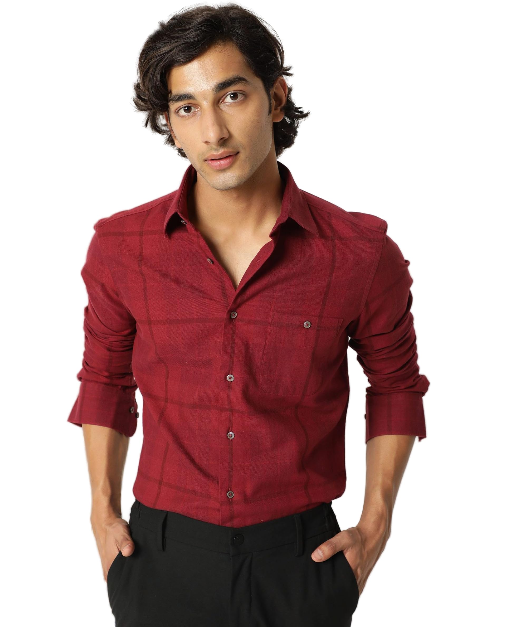 rare rabbit Regular Fit Maroon Windowpane Cotton Long Sleeve Button Shirt-picture-10